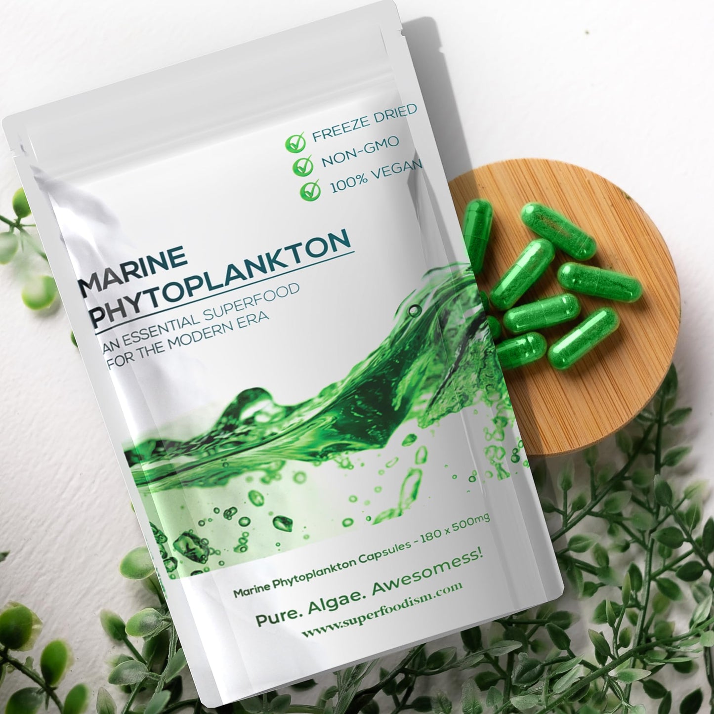 SuperFoodISM Marine Phytoplankton Supplement – Organic Vegan, Omega-3 EPA, 180 Capsules