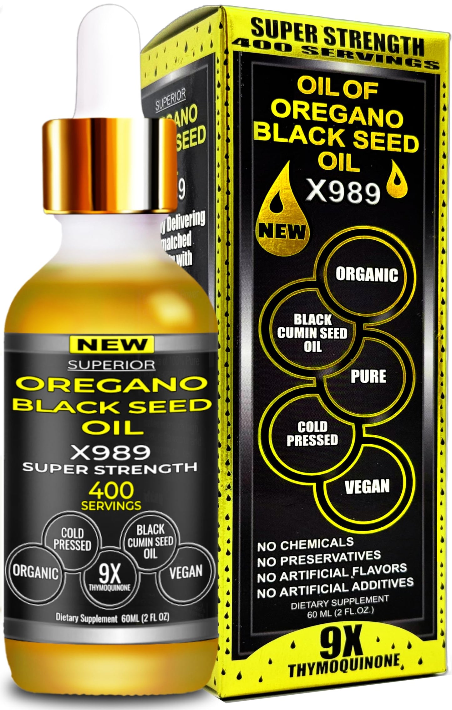 SUPERIOR FULVIC HUMIC X935 – Oil of Oregano with Black Seed Oil Drops, 400 Servings, 2-in-1 Organic Liquid
