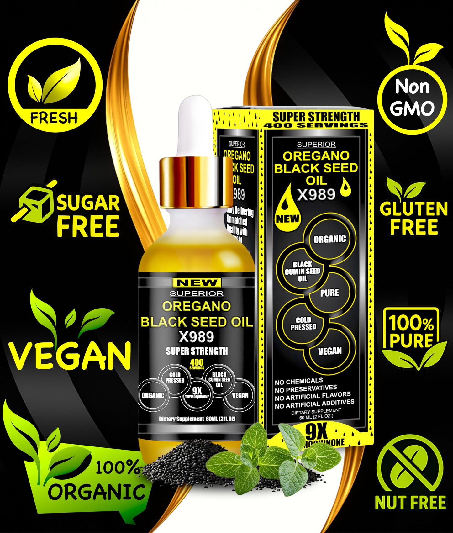 SUPERIOR FULVIC HUMIC X935 – Oil of Oregano with Black Seed Oil Drops, 400 Servings, 2-in-1 Organic Liquid