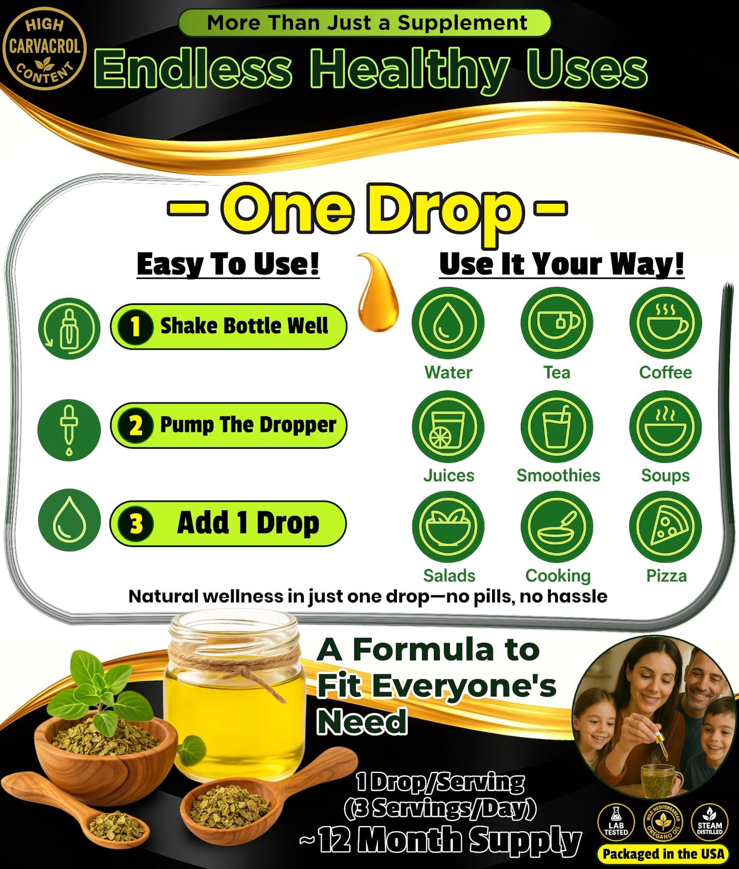 Superior Fulvic Humic X935 Organic Oregano Oil Drops – 1,000 Servings, 12-Month Supply