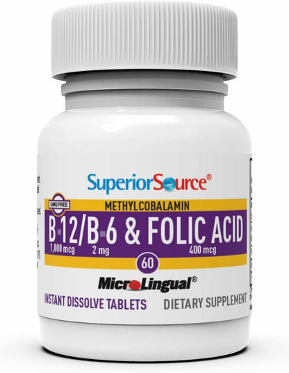 Superior Source No Shot B-12 1000mcg + B-6 & Folic Acid Sublingual Tablets (60)