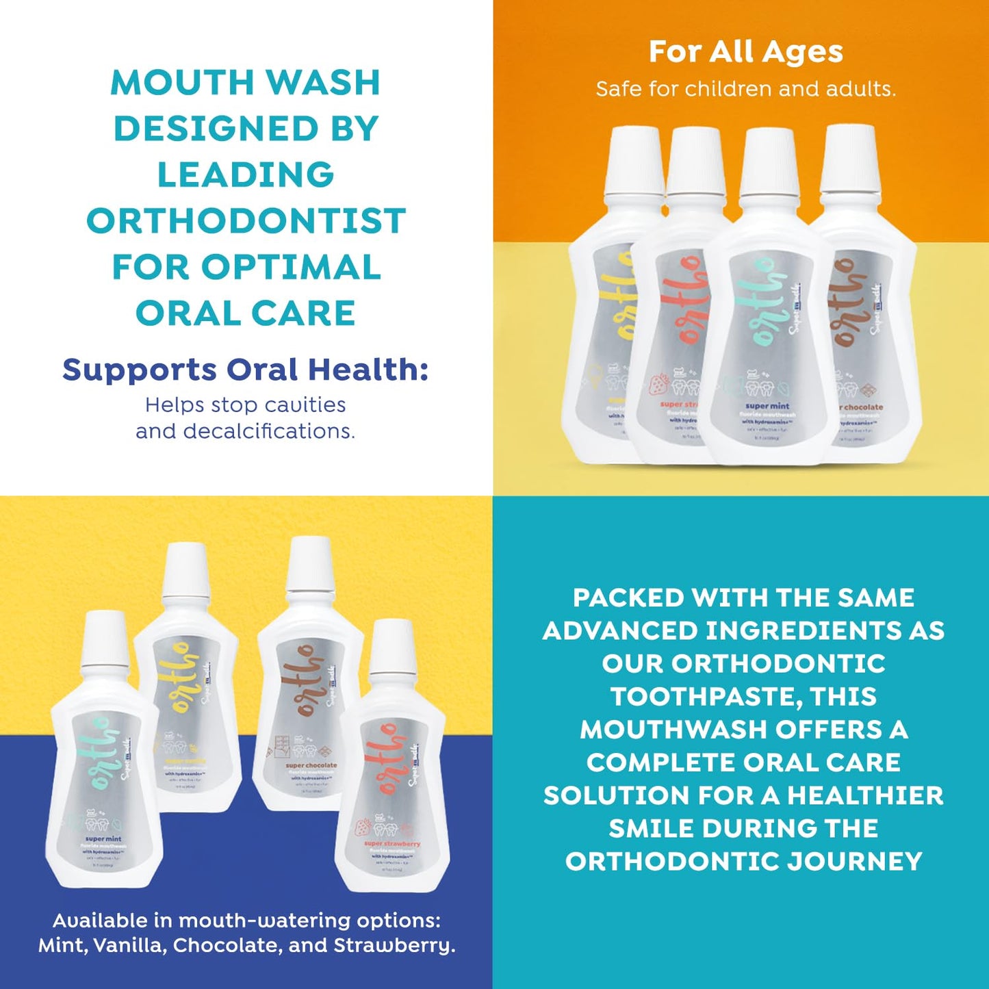 SuperMouth Ortho Mouthwash – Fluoride + Nano-Hydroxyapatite, D3 & K2, Prebiotics, Alcohol-Free