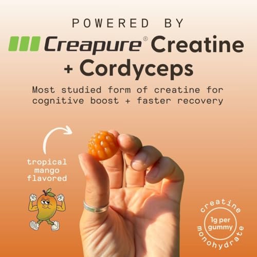 SuperMush Daily Creatine Gummies with Cordyceps – Sugar-Free Vegan Creatine Monohydrate for Strength, Focus & Recovery