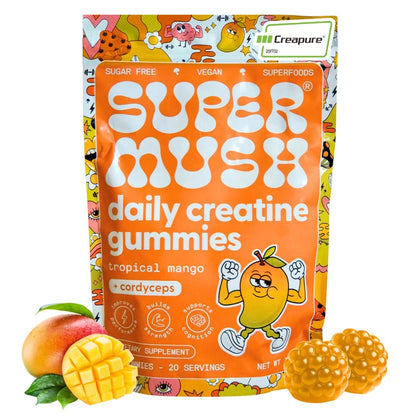 SuperMush Daily Creatine Gummies with Cordyceps – Sugar-Free Vegan Creatine Monohydrate for Strength, Focus & Recovery