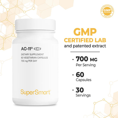 Supersmart AC-11 Supplement 700mg per Day (Cat's Claw Extract) - Uncaria Tomentosa Bark | Non-GMO & Gluten Free - 60 Vegetarian Capsules