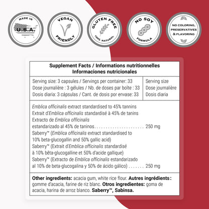 Supersmart Double AMLA Supplement - Fresh Indian Gooseberry Extract (Emblica Officinalis) – 100 Vegetarian Capsules