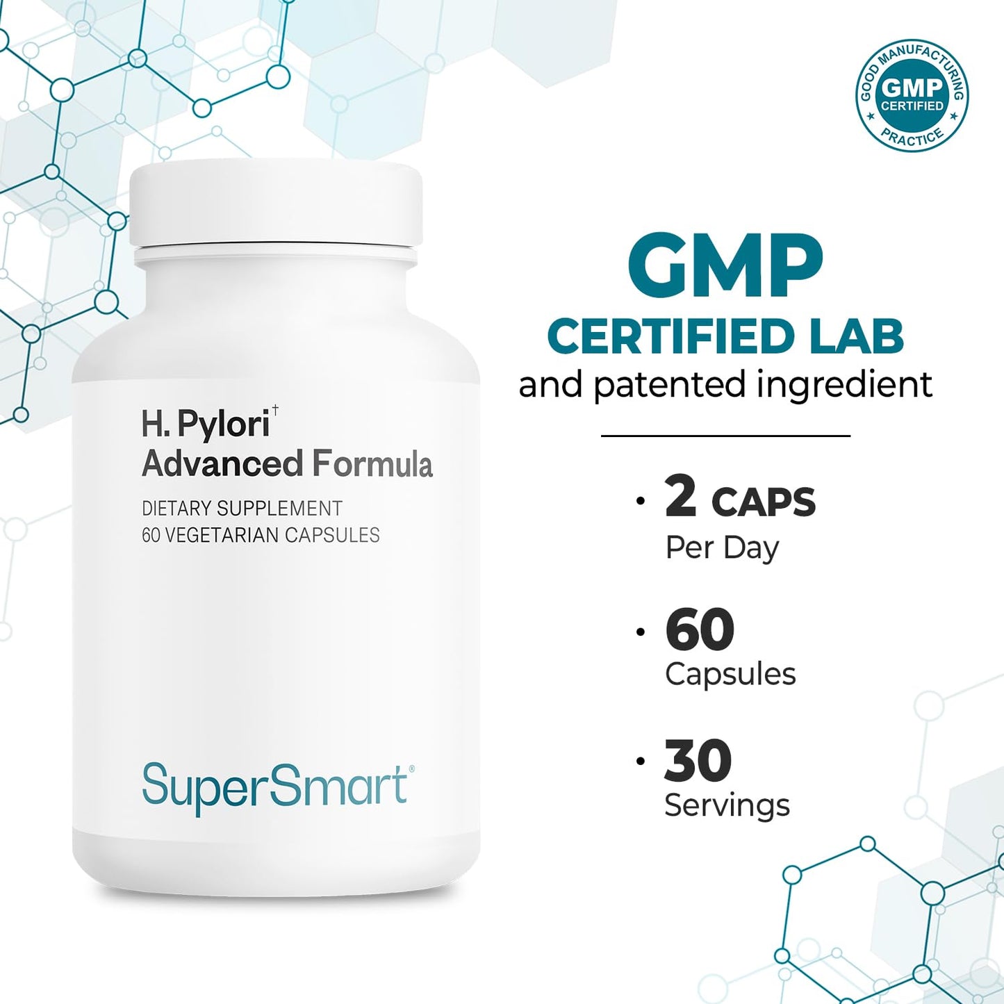 Supersmart H. Pylori Advanced Formula | Mastic Gum, Probiotics & Prebiotic | 60 Veg Capsules | Made in USA