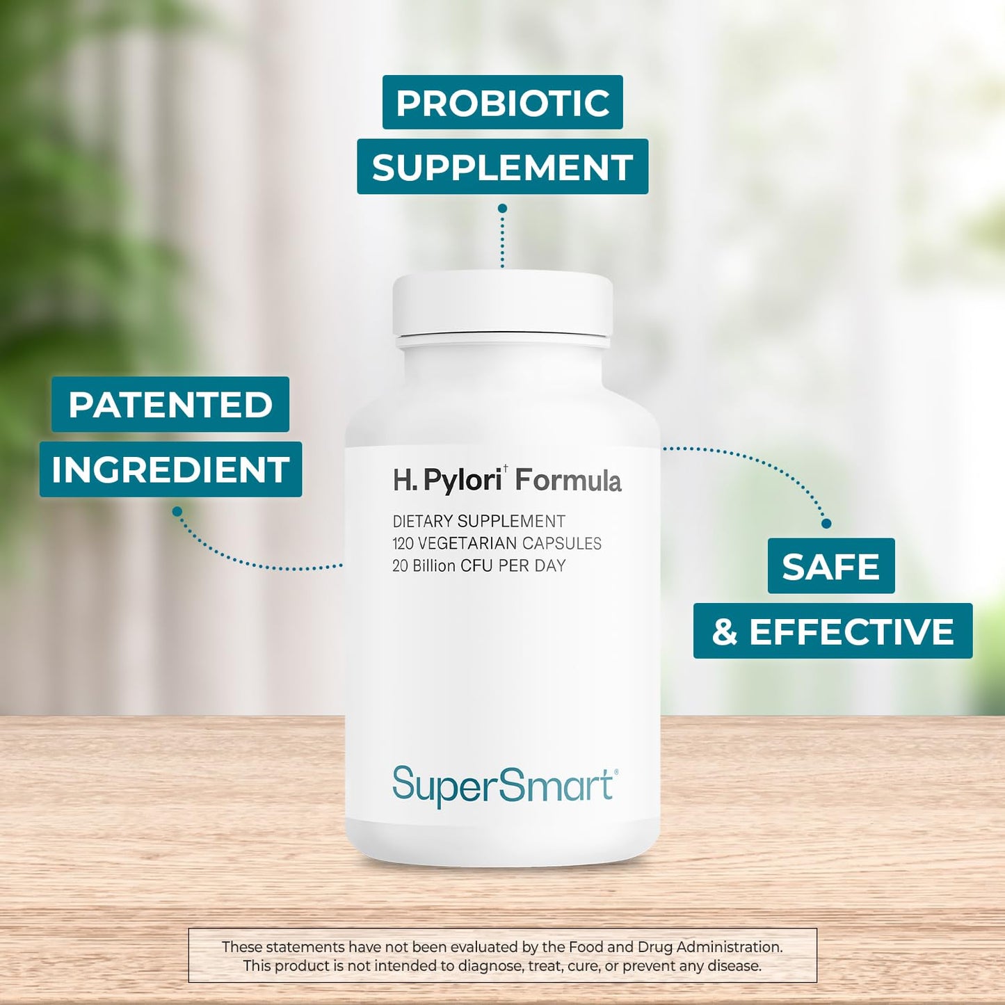 Supersmart H. Pylori Formula – 20B CFU Probiotic (L. reuteri DSM17648) | Non-GMO, Gluten Free, 120 Veggie Capsules