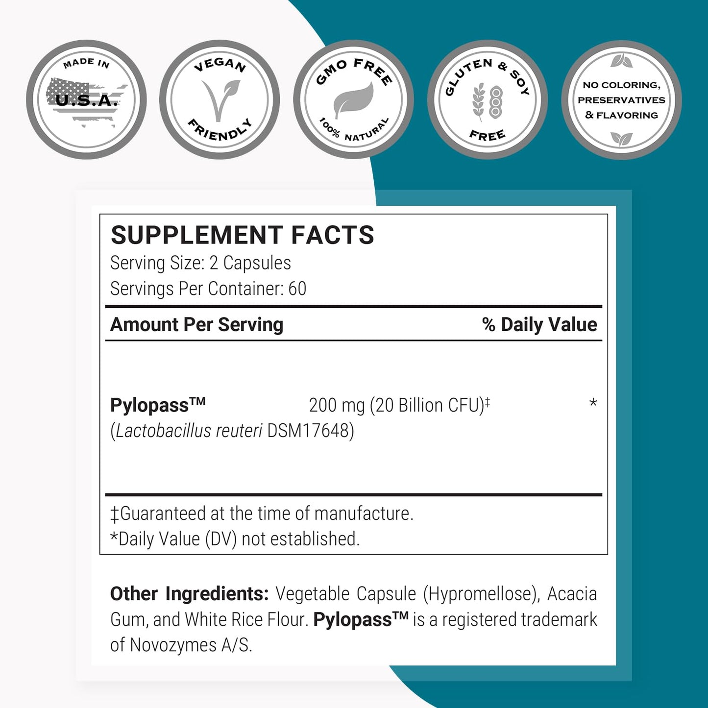 Supersmart H. Pylori Formula – 20B CFU Probiotic (L. reuteri DSM17648) | Non-GMO, Gluten Free, 120 Veggie Capsules