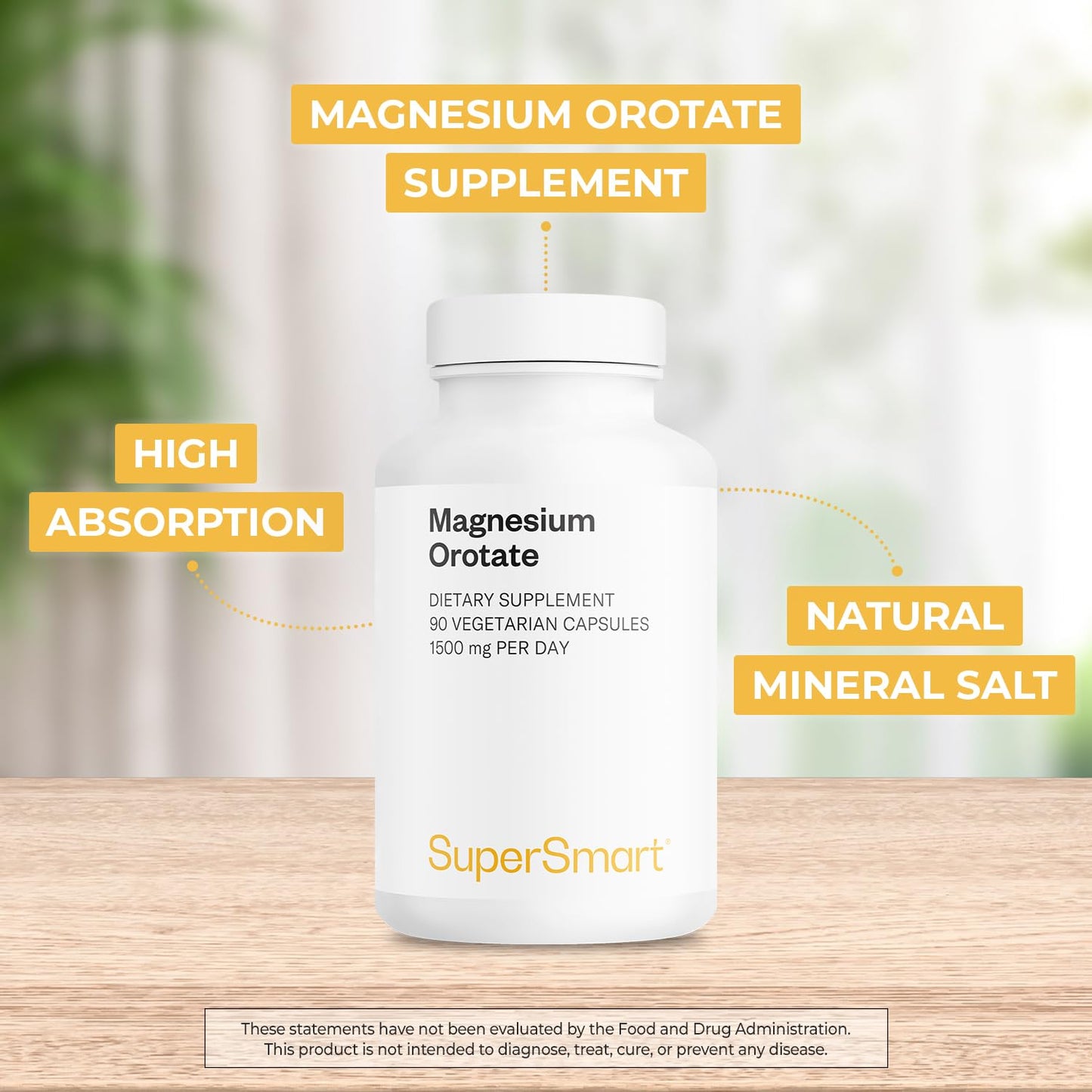 SuperSmart Magnesium Orotate 1500mg per Day - High Absorption Magnesium Supplement | Non-GMO & Gluten Free - 90 Vegetarian Capsules