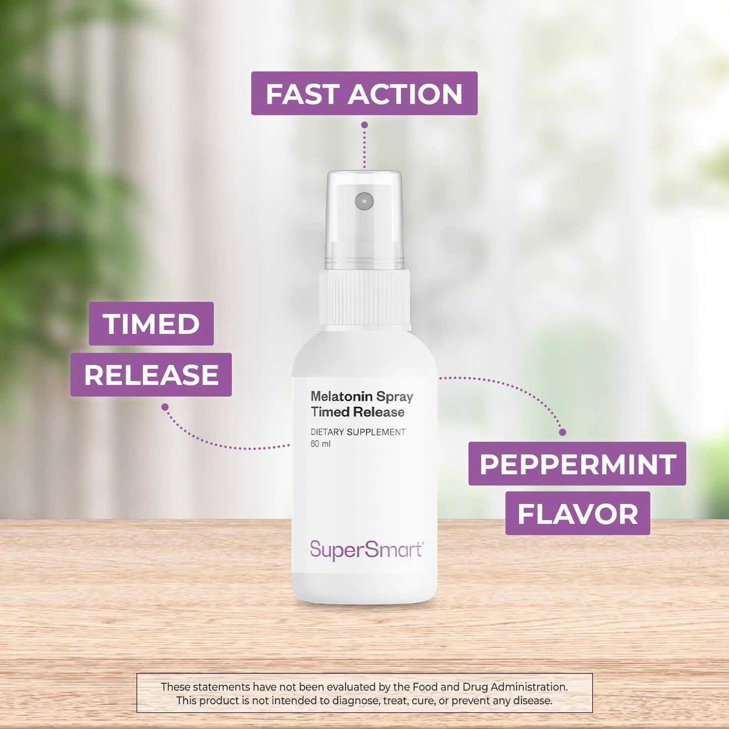 Supersmart Melatonin Spray 1mg/Day – Fast Action & Timed Release | Peppermint, Non-GMO, Gluten Free | 60 ml Pack of 2