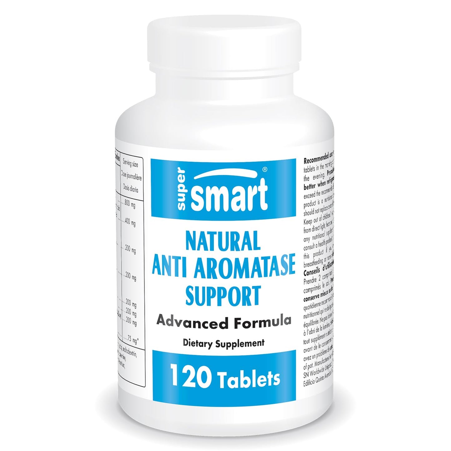 Supersmart Natural Anti Aromatase Support (Advanced Formula) - DIM, Genistein, Chrysin - Non-GMO & Gluten Free - 120 Tablets