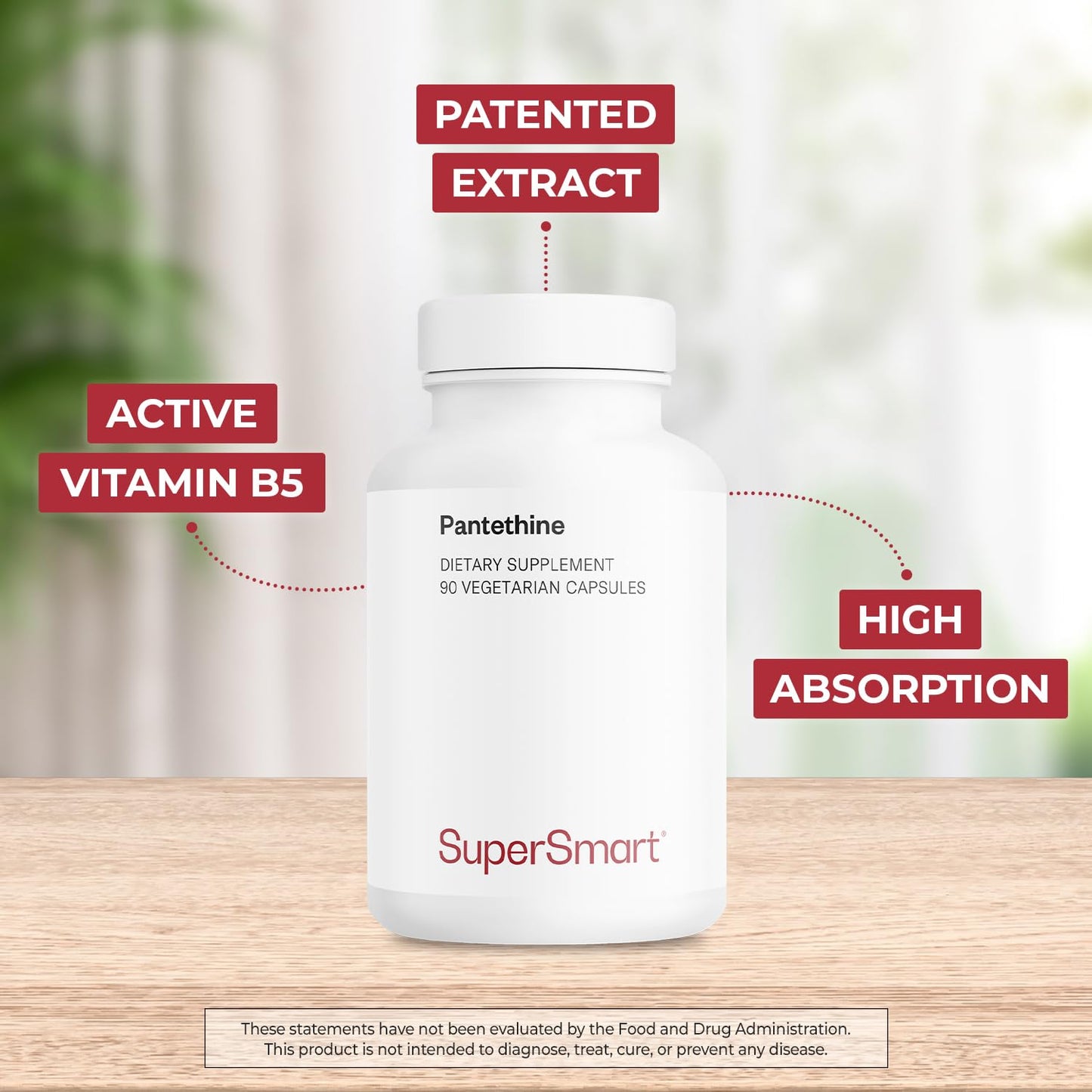 Supersmart Pantesin Pantethine 600 mg per Day - Pantothenic Acid (Vitamin B5) - Non-GMO & Gluten Free - 90 Vegetarian Capsules
