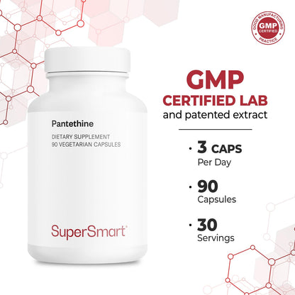 Supersmart Pantesin Pantethine 600 mg per Day - Pantothenic Acid (Vitamin B5) - Non-GMO & Gluten Free - 90 Vegetarian Capsules