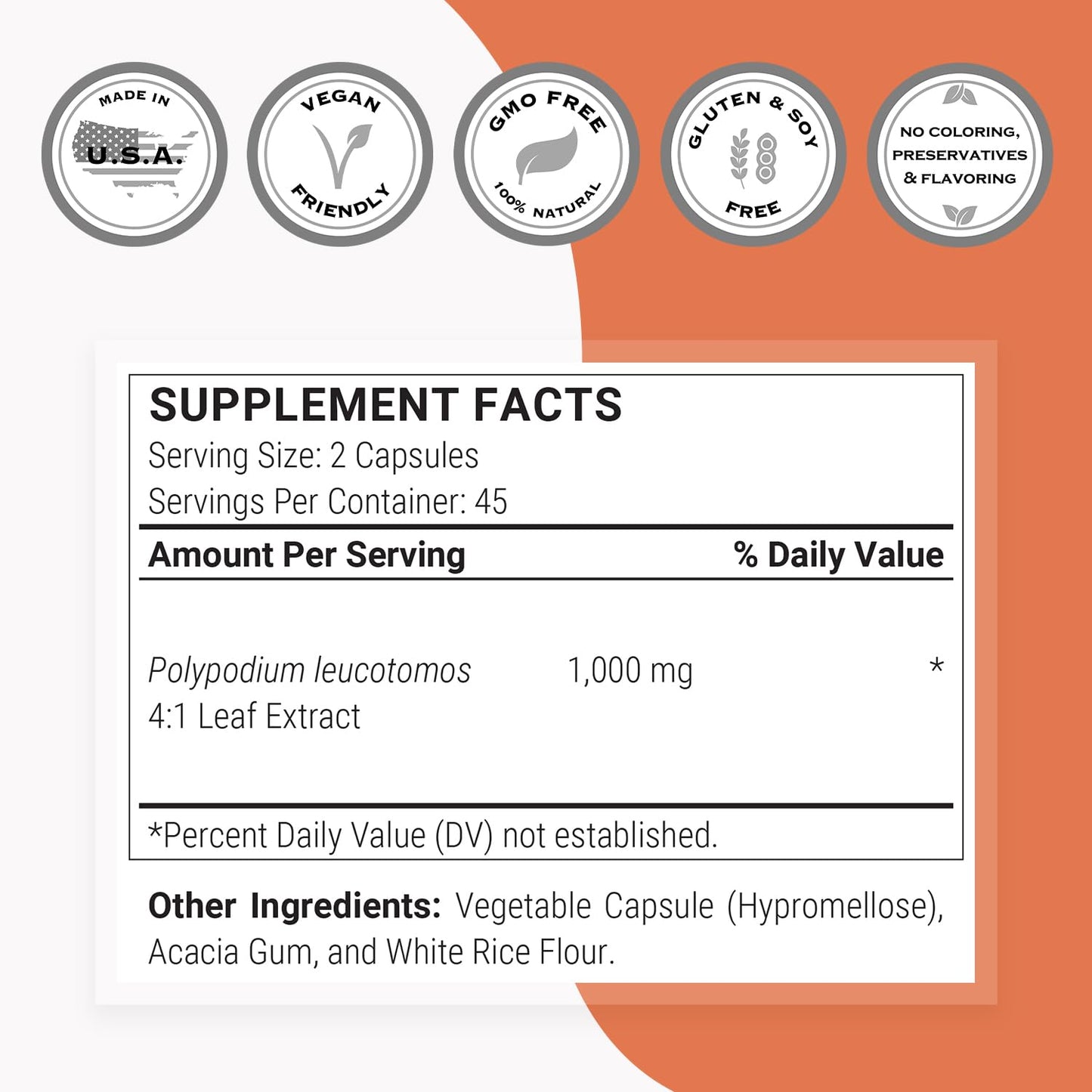 Supersmart Polypodium Leucotomos 1000 mg Daily – Skin Protection & Antioxidant (PLE) – 90 Veg Capsules