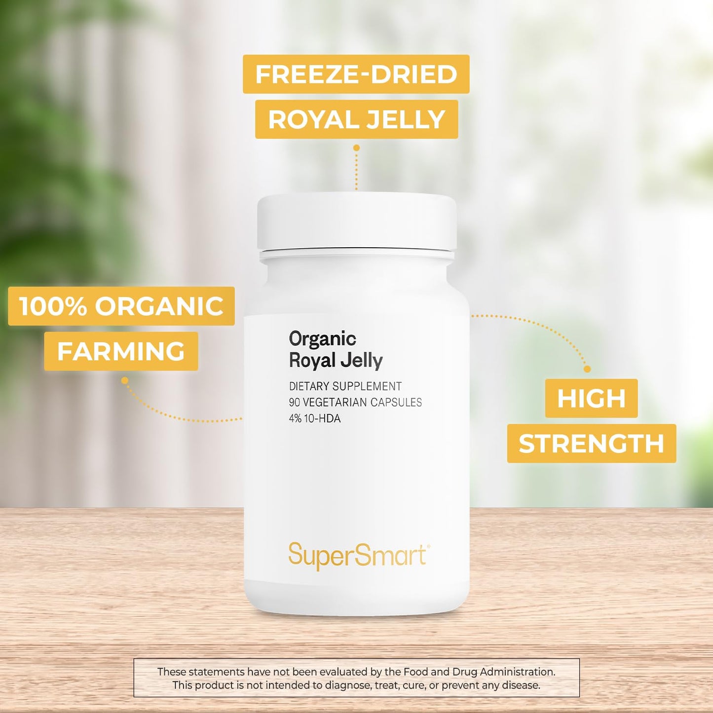Supersmart Organic Royal Jelly 300mg | High Strength 4% 10-HDA | 90 Veg Capsules