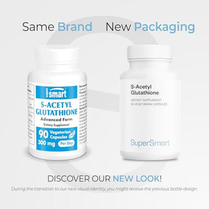 Supersmart S-Acetyl Glutathione 300mg per Day (High Absorption) - Stable Form of L-Glutathione Tripeptide - GSH Supplement | Non-GMO & Gluten Free - 90 Vegetarian Capsules
