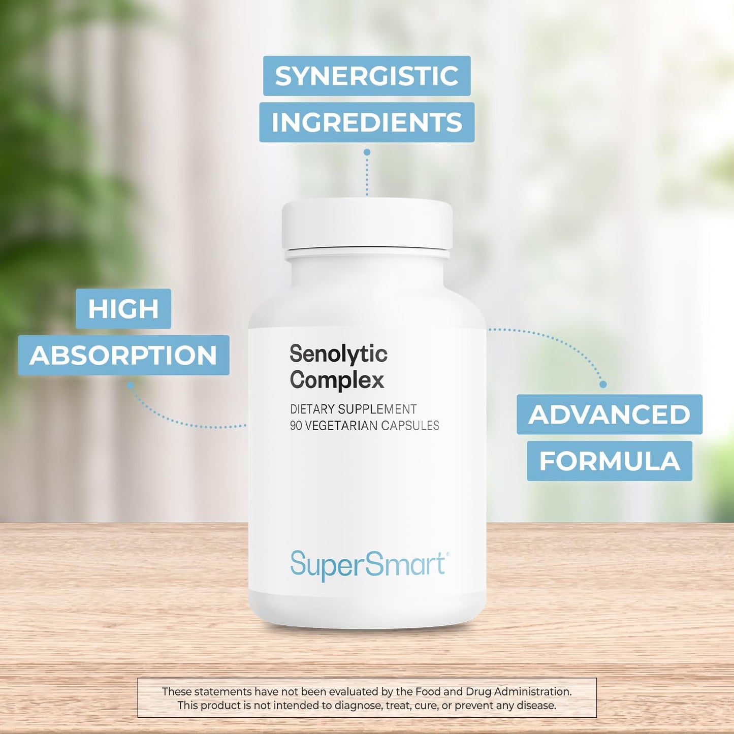 Supersmart Senolytic Complex (Advanced Formula) – Fisetin, Quercetin, Bromelain | Non-GMO & Gluten Free | 90 Vegetarian Capsules