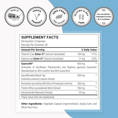 Supersmart Senolytic Complex (Advanced Formula) – Fisetin, Quercetin, Bromelain | Non-GMO & Gluten Free | 90 Vegetarian Capsules