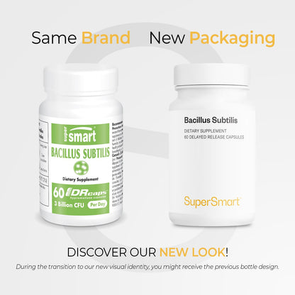 Supersmart Bacillus Subtilis Probiotic 3B CFU/Day – Non-GMO & Gluten Free | 60 Veg Capsules