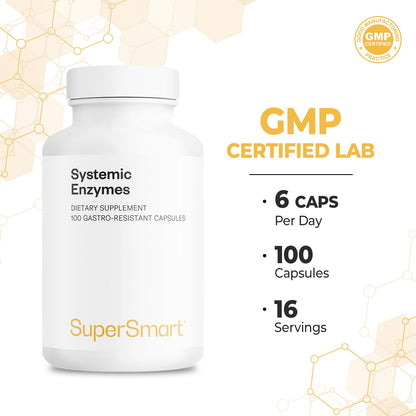 Supersmart Systemic Enzymes (High Potency) – Bromelain, Protease, Lipase, Trypsin, Chymotrypsin, Peptidase, Pancreatin | Non-GMO & Gluten Free - 100 DR Capsules