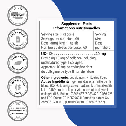 Supersmart UC-II Supplement – 40 mg/Day Undenatured Type II Collagen | Non-GMO, Gluten Free | 60 Vegetarian Capsules