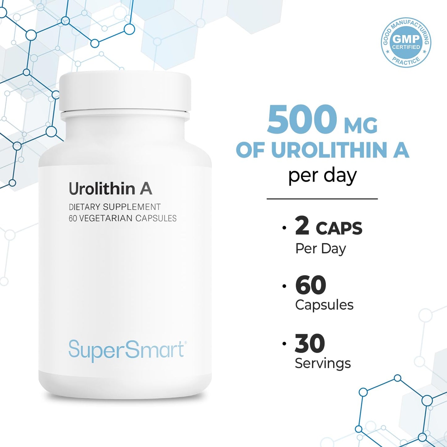 Supersmart Urolithin A - Advanced Mitochondrial & Cellular Renewal | Non-GMO & Gluten-Free | 60 Veg Caps