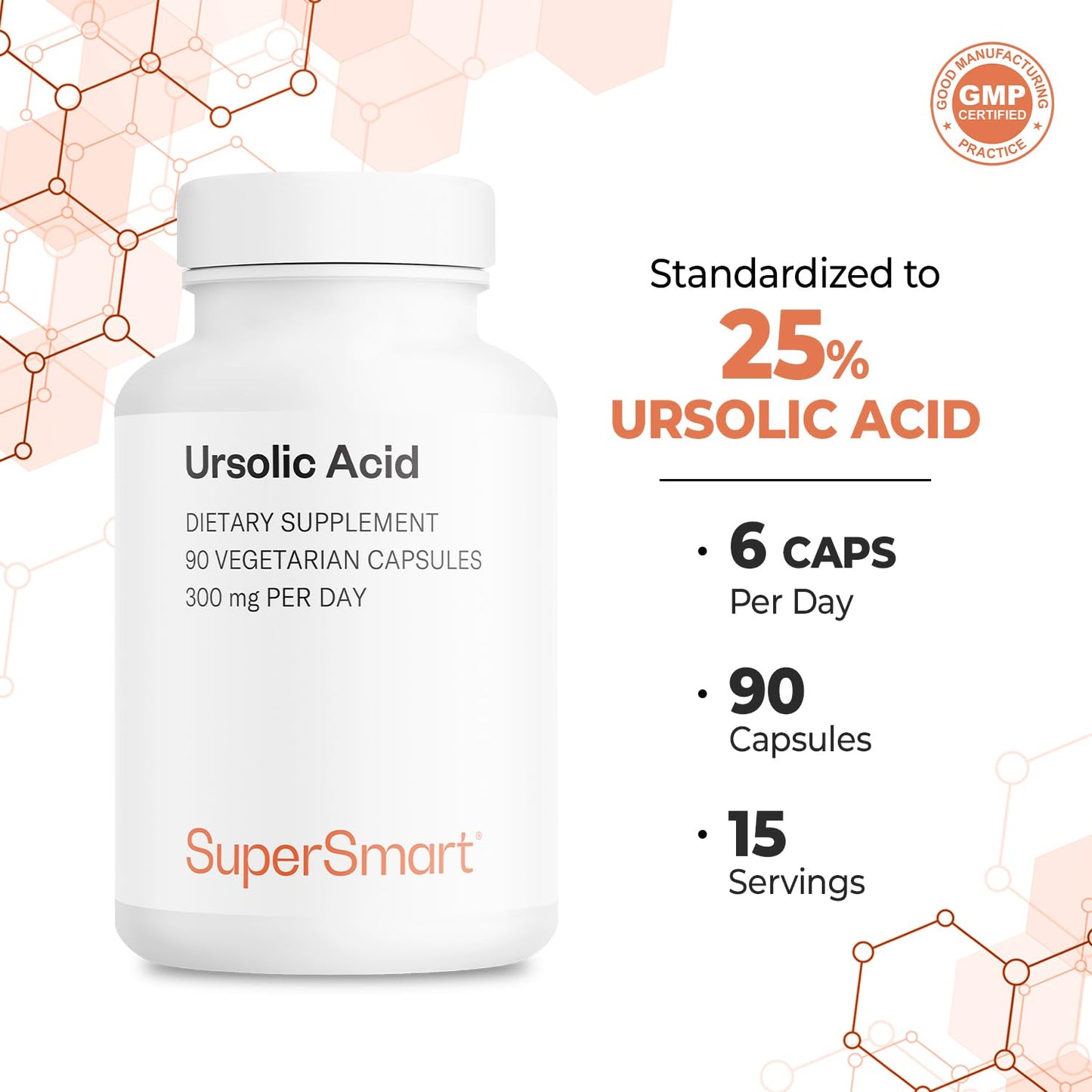 Supersmart Ursolic Acid 300mg Daily – Rosemary Leaf Extract, Non-GMO, Gluten Free | 90 Veg Capsules