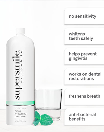 Supersmile Extra Whitening Pre-Rinse – Clinically Formulated Pre-Brush Mouthwash, 16 Fl. Oz (1-Bottle)