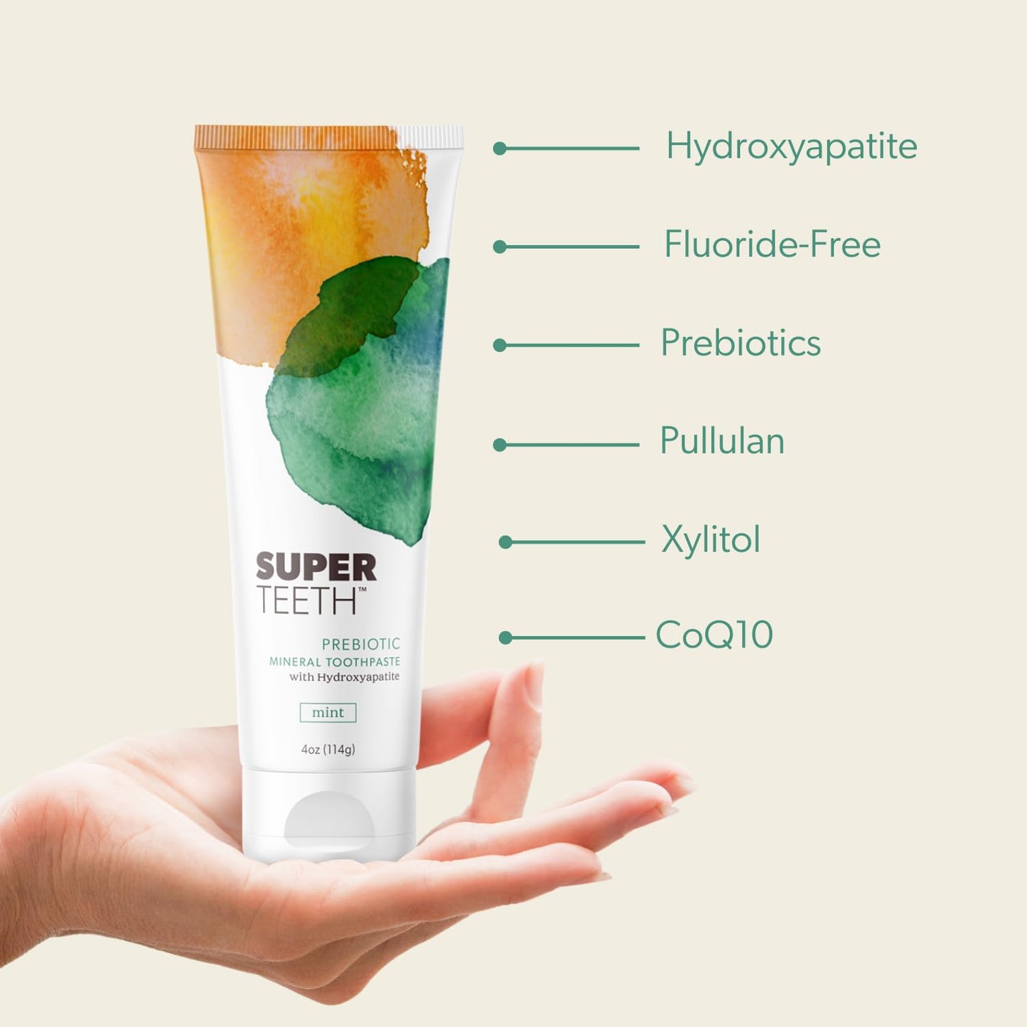 SuperTeeth Prebiotic Mineral Toothpaste – Hydroxyapatite, Fluoride Free, USA-Made