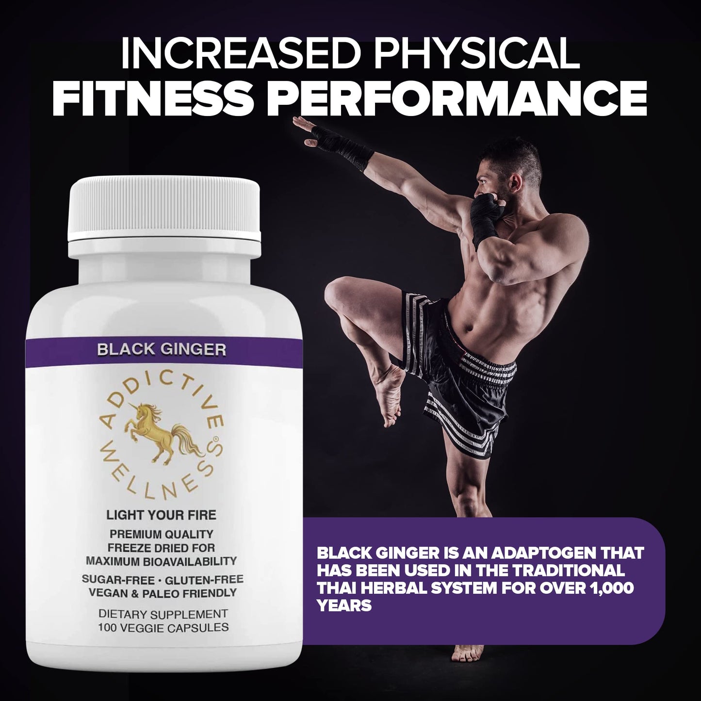 Addictive Wellness Black Ginger Capsules 450mg – Kaempferia Parviflora for Energy, Endurance & Metabolism | Vegan & Paleo | 100 Count