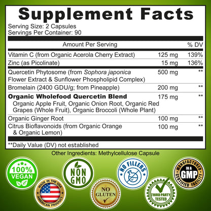 SUPPLEMENTS STUDIO Quercetin with Bromelain, Vitamin C & Zinc – 1215mg per Serving