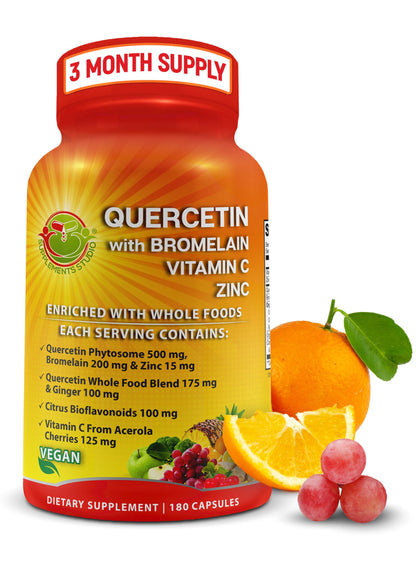 SUPPLEMENTS STUDIO Quercetin with Bromelain, Vitamin C & Zinc – 1215mg per Serving