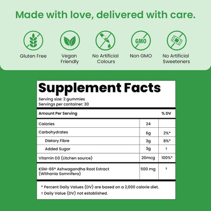 SUPPLY6 KSM-66 Ashwagandha + Vitamin D Gummies - 60 Count, Mixed Berry | Vegan