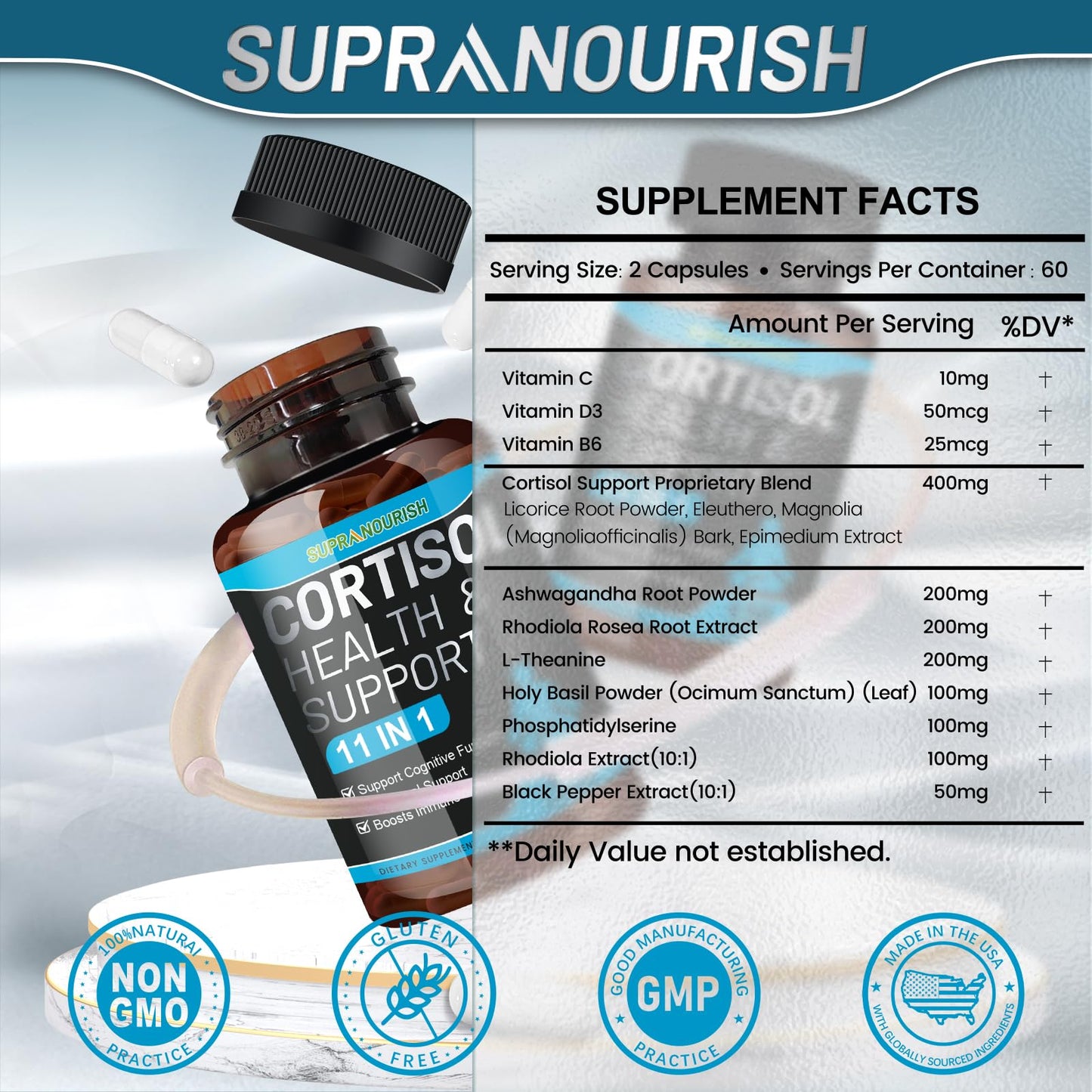 SUPRANOURISH Cortisol Manager – 11-in-1 Cortisol Support, 240 Capsules