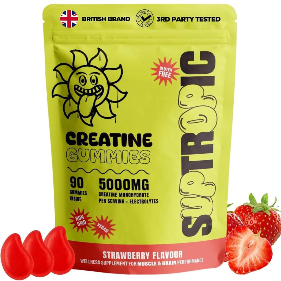 SUPTROPIC Creatine Gummies – 5g Monohydrate, Vegan, Sugar-Free, 30 Servings