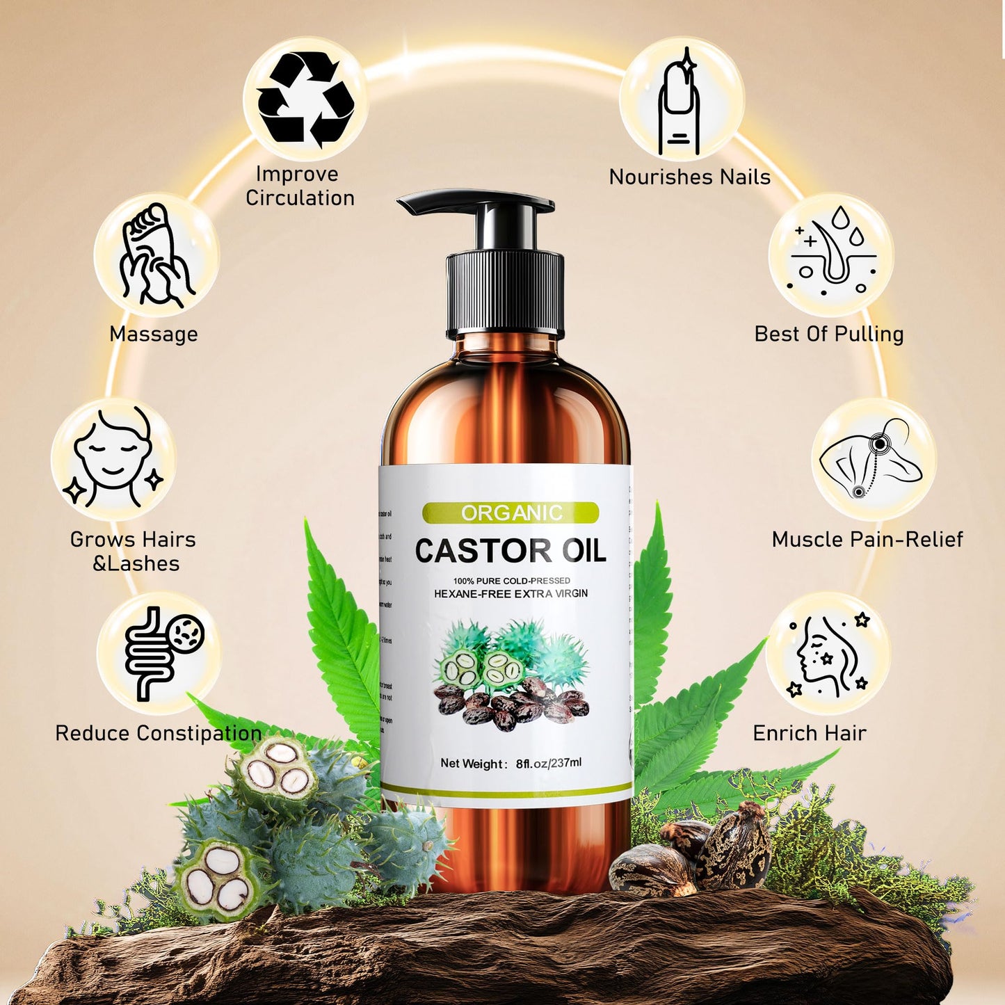 Suquuee Castor Oil Pack – 60 Patches + 8oz Organic Oil