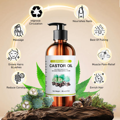 Suquuee Castor Oil Pack – 60 Patches + 8oz Organic Oil