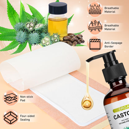 Suquuee Castor Oil Pack – 60 Patches + 8oz Organic Oil