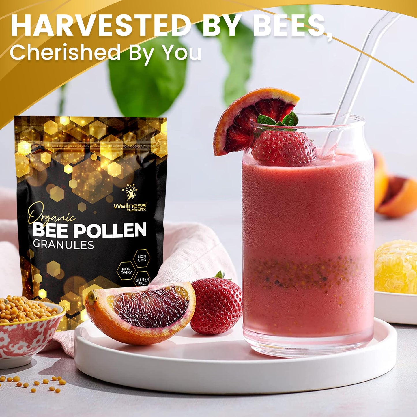 Organic Bee Pollen Granules 2 Lbs - WellnessLabsRx | Immune Support, Energy & Digestive Wellness - Gluten-Free - USA Made