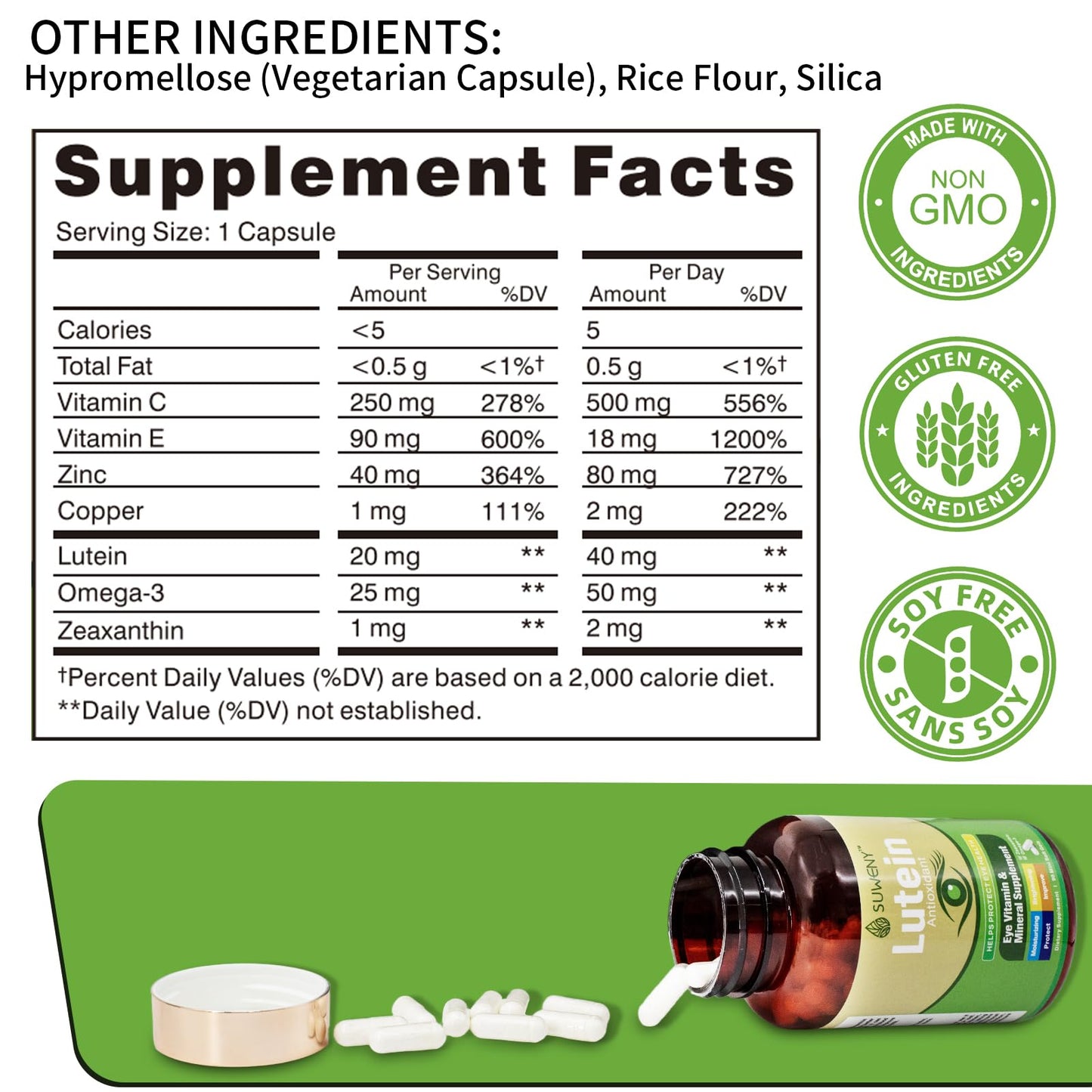 SUWENY Lutein Eye Vitamins - 90 Capsules | Blue Light & Macular Support