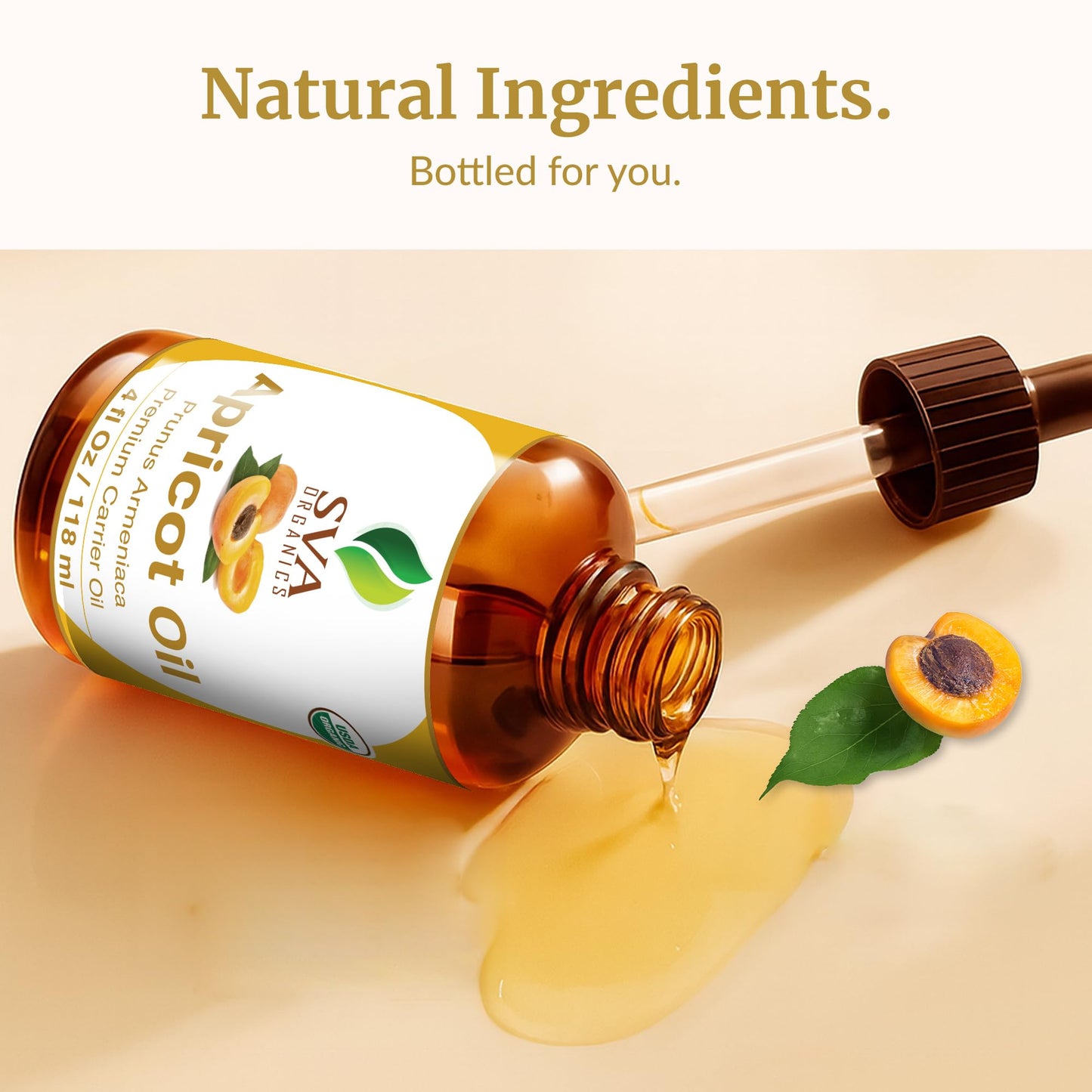 SVA Apricot Seed Oil Organic – 4 oz Cold-Pressed Carrier Oil for Face & Hair