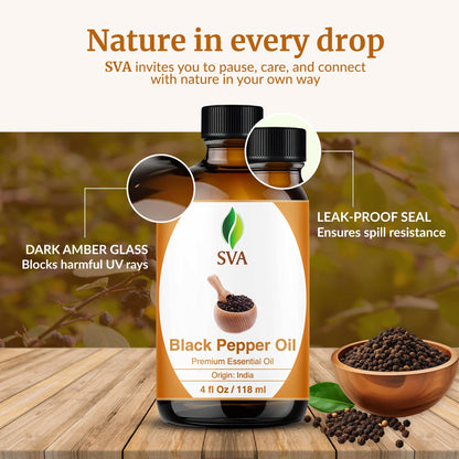SVA Black Pepper Essential Oil (4 Oz) – 100% Natural, Dropper Included | Diffuser, Skin & Hair Care