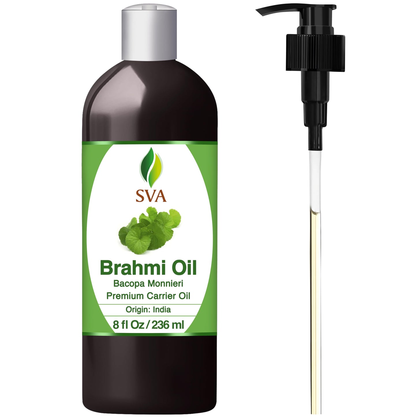 SVA Brahmi Oil - 8 oz Cold-Pressed Brahmi Carrier Oil with Pump