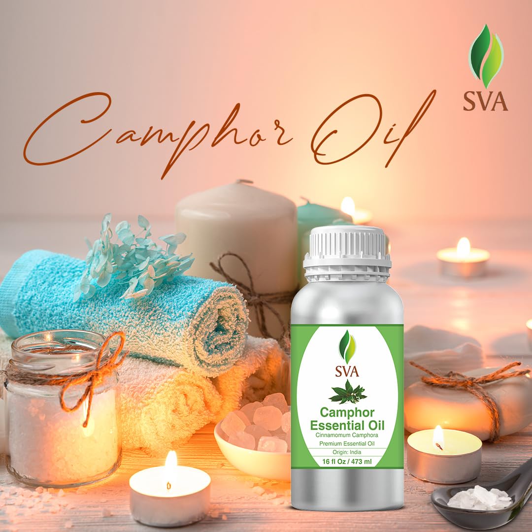 SVA Camphor Essential Oil – 16 oz | 100% Natural Camphor Oil for Diffuser, Hair & Skin Care