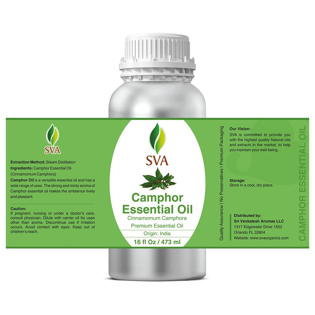 SVA Camphor Essential Oil – 16 oz | 100% Natural Camphor Oil for Diffuser, Hair & Skin Care