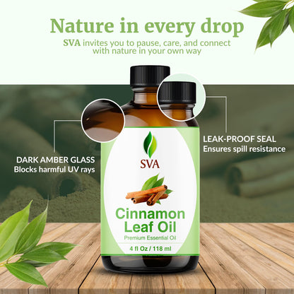 SVA Cinnamon Leaf Essential Oil – 4 oz | 100% Natural Cinnamon Oil for Diffuser, Skin & Hair