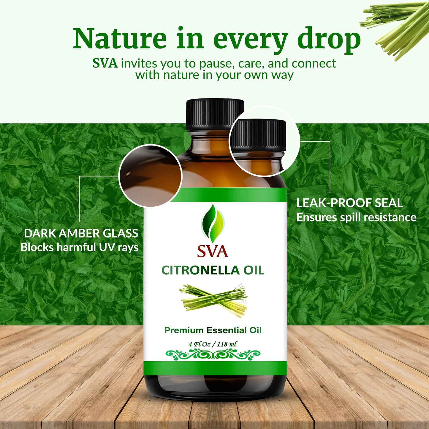 SVA Citronella Essential Oil 4oz | 100% Natural for Diffuser, Hair & Skin Care