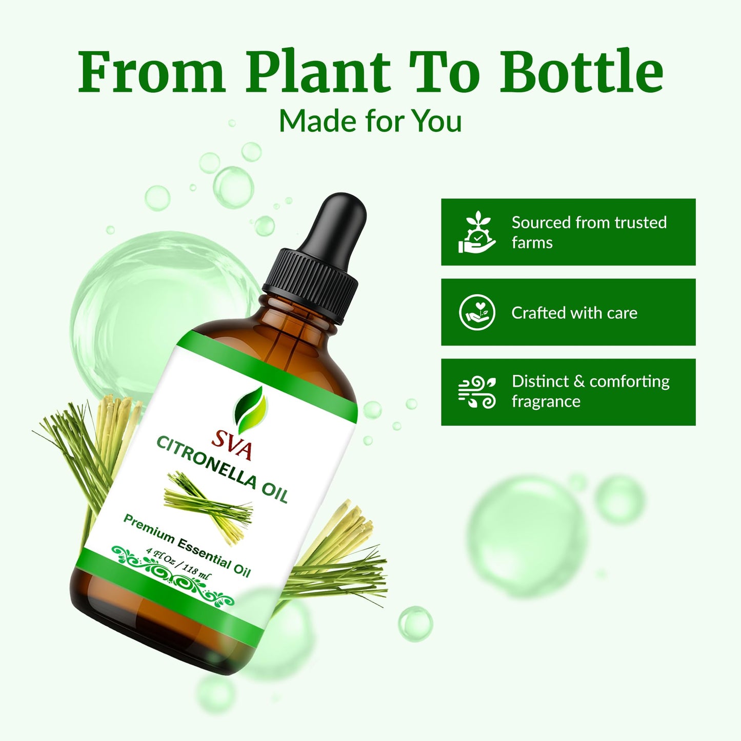 SVA Citronella Essential Oil 4oz | 100% Natural for Diffuser, Hair & Skin Care