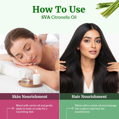 SVA Citronella Essential Oil 4oz | 100% Natural for Diffuser, Hair & Skin Care